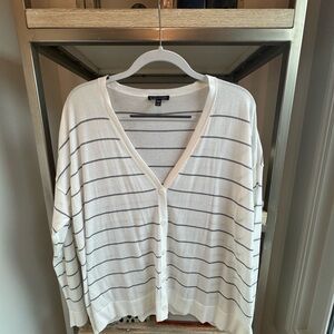 Eileen Fisher White Black Stripe Cardigan M
